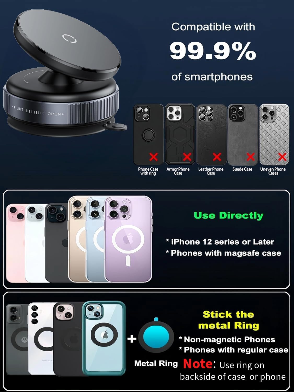 Black Vacuum Magnetic Phone Holder Stand